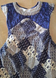 Beautiful Blue &amp; White Printed Umbrella Cut Kurta