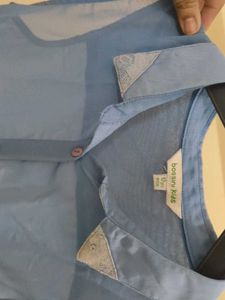 Sheer Blue Sleeveless Button-Up Top
