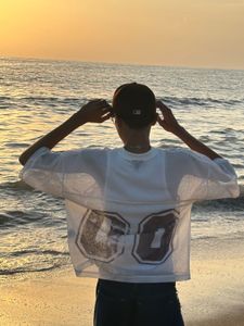 H&amp;M White Oversized "00" Mesh Jersey Top