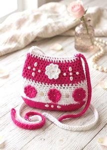 Handmade Beautiful Pink &amp; White Crochet Sling Bag