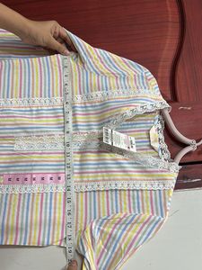 With Tag Striped Lace Trim Cotton Kurta