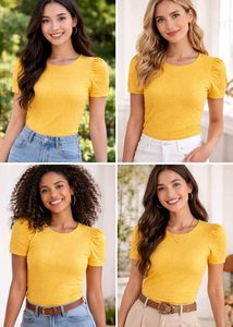 Yellow Textured Puff Sleeve Top