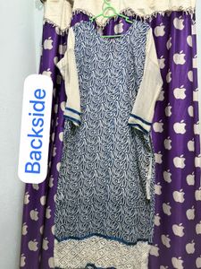 Mix white and Blue cotton kurta set
