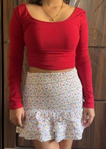 Red Long Sleeve Crop Top