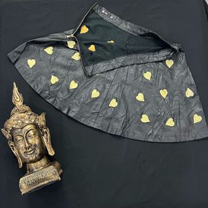 Brand Heart Embroidered Leather Skirt