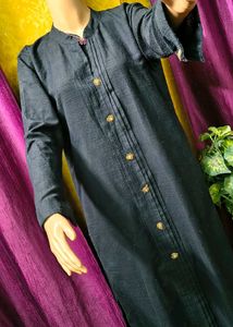 Elegant Black Kurta with Golden Buttons