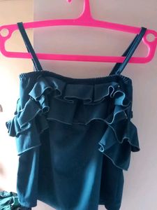 Teal Blue Ruffled Off Shoulder Top