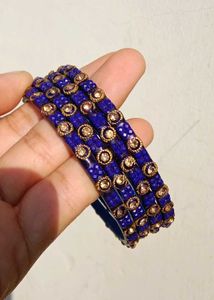 Elegant Blue Bangles with Golden Embellishments