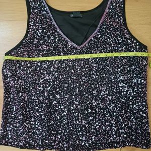 Heavy Pink Hand Sequin &amp; Fine Bead Work Party Top