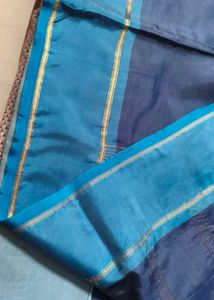 Elegant Blue Silk Saree with Striped Border