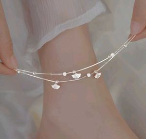 92.5 silver Elegant Ginkgo Leaf Layered Anklet 1