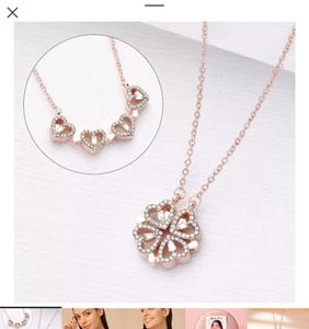 Zircon Heart Magnetic Clover Necklace - Rose Gold
