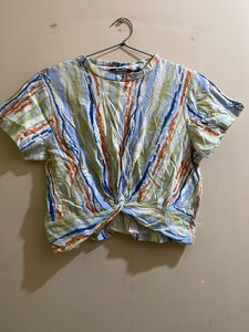 Stylish Striped Knot-Front Top