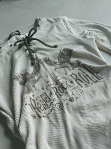 Rock &amp; Roll Graphic Lace-Up y2k Top