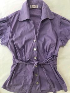 Chic Lavender Puff Sleeve Button-Up Top