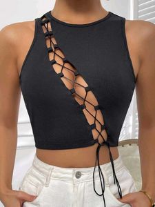 I. Chic Black Lace-Up Crop Top