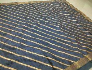Elegant Navy Saree with Gold Stripes