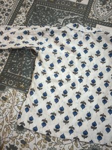 White Kurta Set with Blue Floral Print