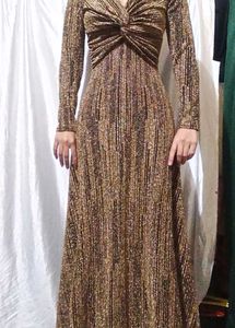 Sparkly Gold Long Sleeve Maxi Dress