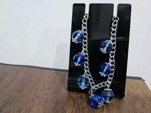 Blue Beaded Drop Earrings and Bracelet set