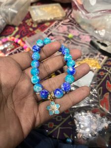 Blue Beaded Flower marble Bracelet