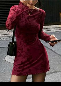 maroon mesh dress