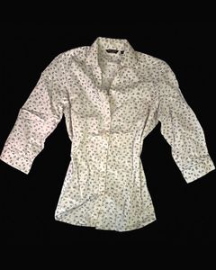 Formal fitted White Printed Button-Down Shirt