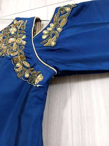 Blue Cold Shoulder Embroidered Gown(NEW)
