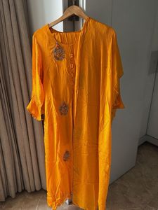 Orange Embroidered Kurta with Zari Work
