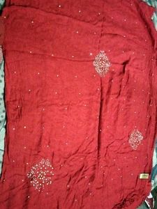Red Embellished winter stole