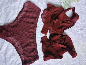 Maroon Lace Lingerie Set