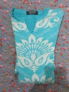 Winter Teal Kurta Set with White Print