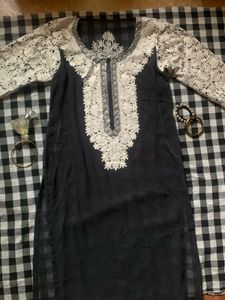 Elegant Black Kurta with White Embroidery