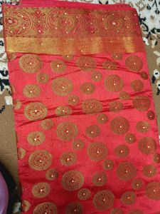 Red &amp; Gold Embellished Saree