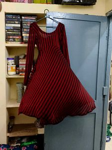 Red/maroon and Black Striped Maxi Dress