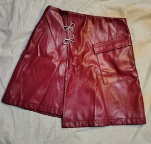 Savana Burgundy Faux Leather Skirt with Bow