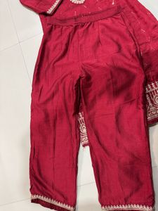Maroon Embroidered Kurta Set with Pants