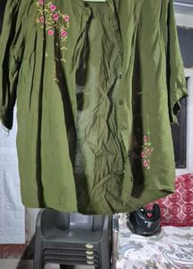 Embroidered Olive Green Kurta