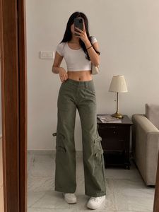 Olive Green Cargo Pants with Buckle Detail