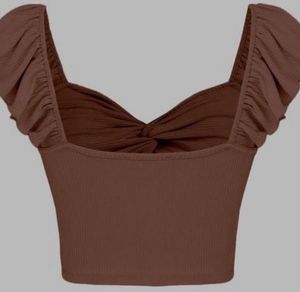 Brown Ruffle Strap Crop Top