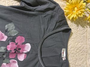 Grey floral long-sleeve top