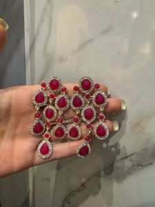 Stunning Dangle Earrings with magenta Stones