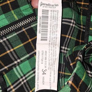 Green Plaid Mini Skirt with Zipper