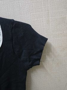 Black Cropped Top with Lace Trim