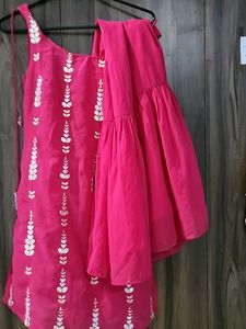 Vibrant Pink Kurta Set with Silver Embellishments