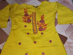 Yellow Embroidered Kurta