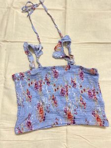 Blue Floral Smocked Tube Top