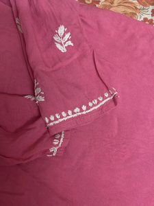 Pink Embroidered Cotton Kurta
