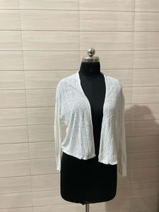 imported Light Grey Ribbed Open Cardigan