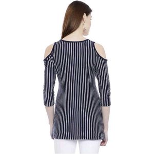 Women's Stylish Striped Cold Shoulder Tunic Top